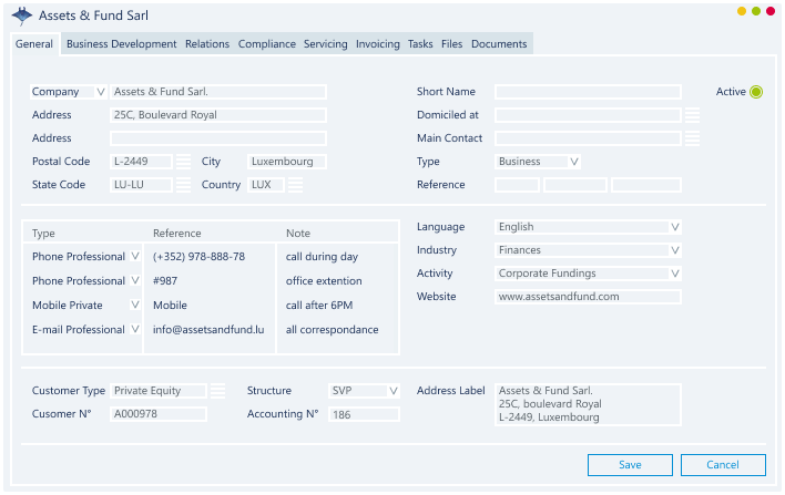 Customer Management Screen in Mantaray CRM