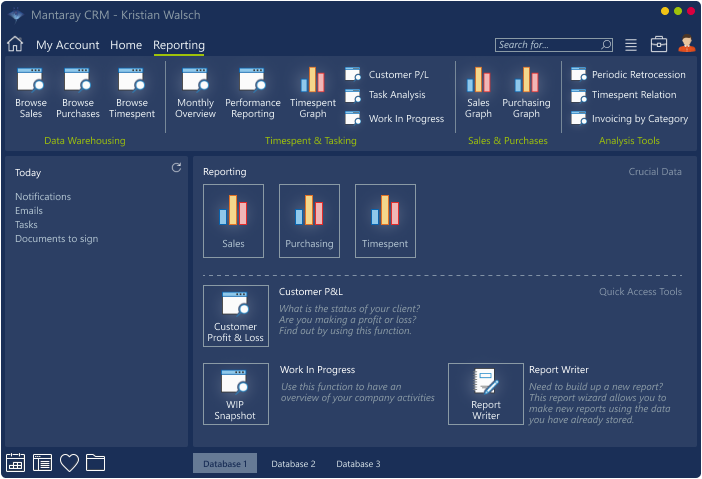 Mantaray CRM Report Management screen